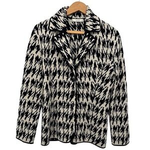 Neiman Marcus Cashmere Collection Button Front Cardigan Abstract Houndstooth XL